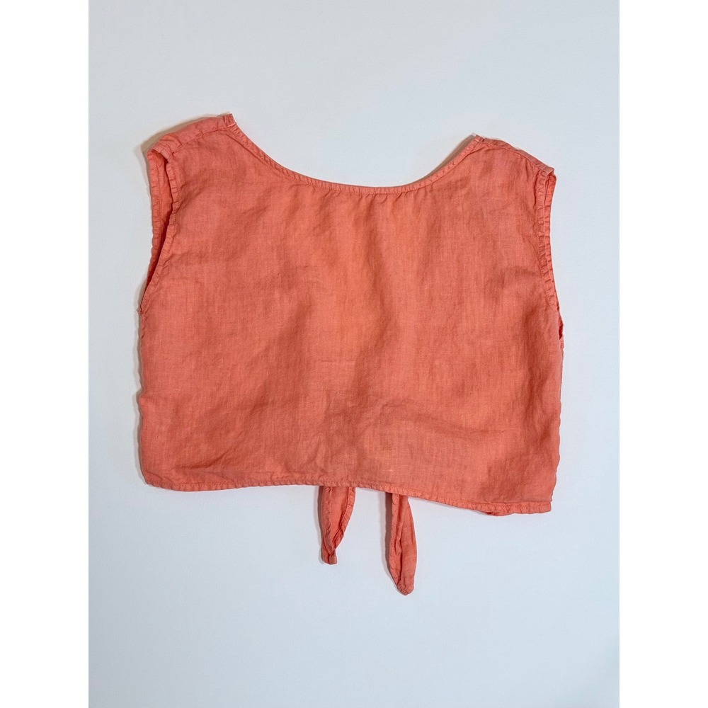 Lou & Grey Coral Orange 100% Linen Tie Back Crop Top Sleeveless Tank Small